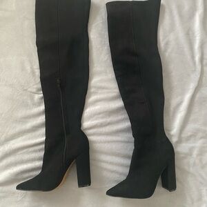 Express Heeled Black Pointed Toe Half Zip Thigh High Sock Boots Women's 7 NEW